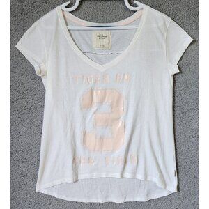 Vtg Abercrombie & Fitch Women's L Short Sleeve V Neck T Shirt Athletic Graphic